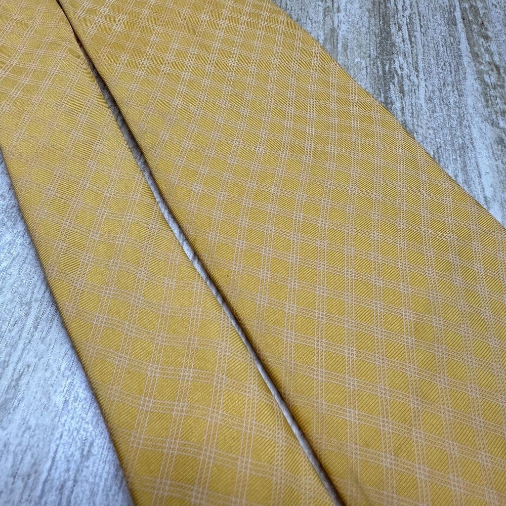 VTG Brooks Brothers 346 Silk Neck Tie Geometric Yellow White Plaid Classic‎